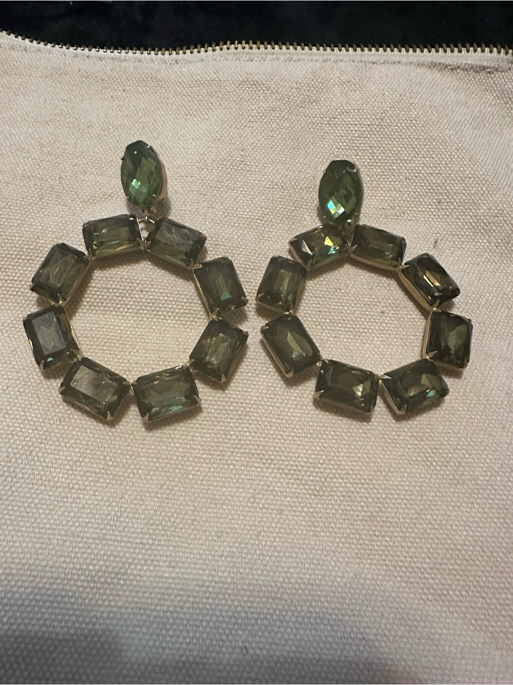 Tory Burch Olive Green Crystal Hoop Drop Earrings